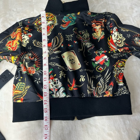 New ED HARDY SHRUNKEN CROPPED FLASHBOARD BLACK TRACK JACKET -WOMENS SMALL - Picture 9 of 14